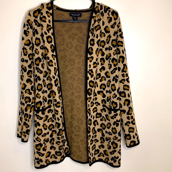 Rachel Zoe Sweaters - Rachel Zoe | Animal Print Knit Pocket Long Sleeve Hoodie Cardigan Size XS Coat